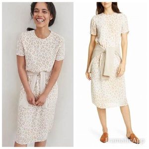 New! Jenni Kayne Silk Leopard Midi Shift Dress Snow Leopard XS